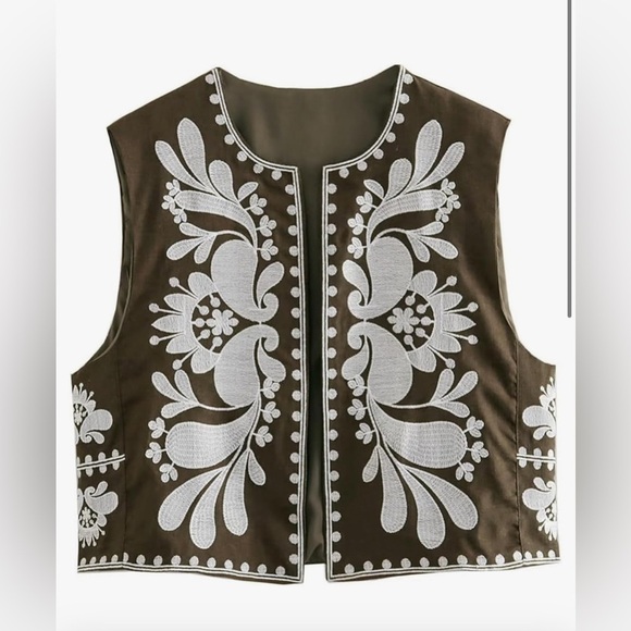 New Embroidered Vest Boho Open Front cropped Vest top Sleeveless Floral Cardigan - Picture 5 of 10